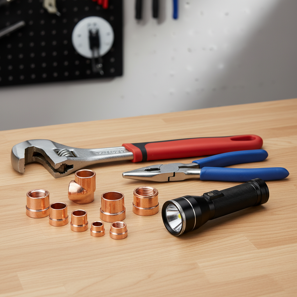 Professional plumbing tools arranged for maintenance work